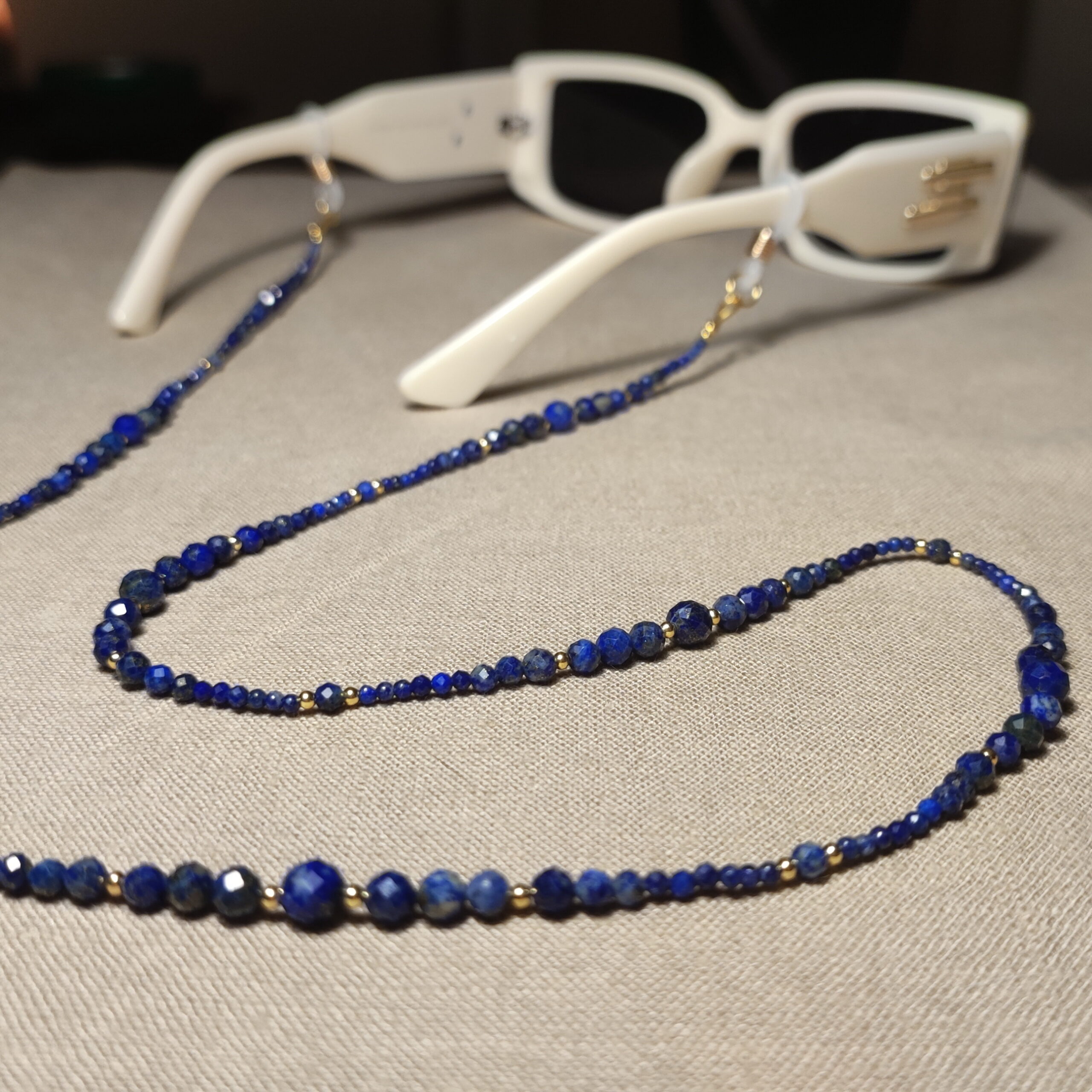 lapis lazuli i srebro damski męski łańcuszek ozdoba do okularów